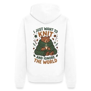 Ich will stricken und die Welt ignorieren - Unisex Premium Bio Zip Hoodie - Weiß - Hinten - Thijin (182cm)