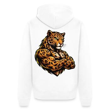 Muskel Leopard Krieger - Unisex Premium Bio Zip Hoodie - Weiß - Hinten - Thijin (182cm)