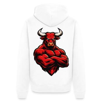 Roter Stier Muskelheld - Unisex Premium Bio Zip Hoodie - Weiß - Hinten - Thijin (182cm)