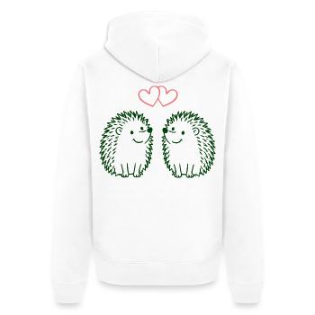 Herzchen-Igel Duo Liebesillustration - Unisex Premium Bio Zip Hoodie - Weiß - Hinten - Thijin (182cm)
