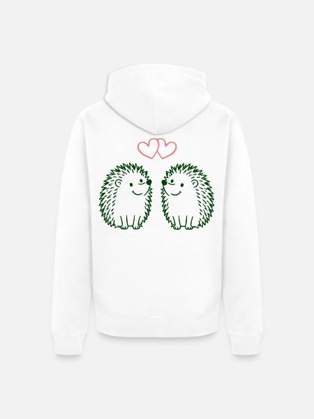 Herzchen-Igel Duo Liebesillustration - Unisex Premium Bio Zip Hoodie - Weiß