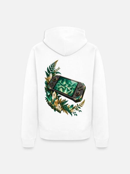 Kristallkonsole im smaragdgrünen Farnbogen - Unisex Premium Bio Zip Hoodie - Weiß