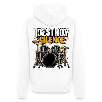 I Destroy Silence Schlagzeuger Funny Rock Band - Unisex Premium Bio Zip Hoodie - Weiß - Hinten - Thijin (182cm)