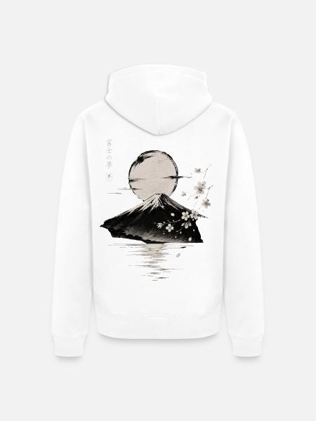Fuji Berg unter Mondlicht - Unisex Premium Bio Zip Hoodie - Weiß