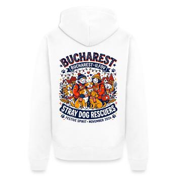 Bucharest Stray Dog Rescuers Festive Spirit - Unisex Premium Bio Zip Hoodie - Weiß - Hinten - Thijin (182cm)