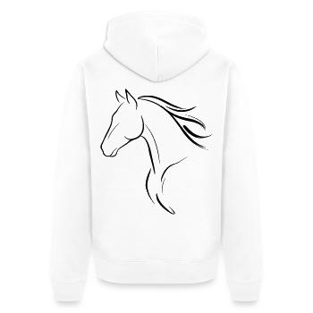 Fließende Mähne – Minimalistische Pferdelinienkunst - Unisex Premium Bio Zip Hoodie - Weiß - Hinten - Thijin (182cm)