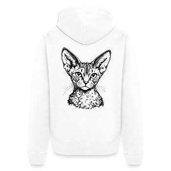 Rexkatze – Schwarz Weiß Katzenporträt - Unisex Premium Bio Zip Hoodie - Weiß - Hinten - Thijin (182cm)