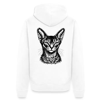 Orientalisch Kurzhaar – Black Ink Katzenporträt - Unisex Premium Bio Zip Hoodie - Weiß - Hinten - Thijin (182cm)