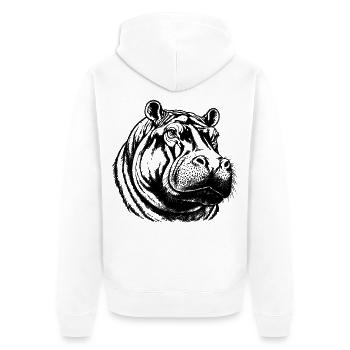 Flusspferd – Schwarz Weiß Tierporträt - Unisex Premium Bio Zip Hoodie - Weiß - Hinten - Thijin (182cm)