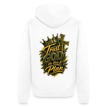 Treu zu Gott, hat er einen Plan - Unisex Premium Bio Zip Hoodie - Weiß - Hinten - Thijin (182cm)