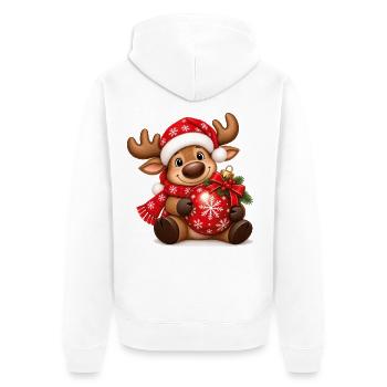 Weihnachtselch mit roter Weihnachtskugel - Unisex Premium Bio Zip Hoodie - Weiß - Hinten - Thijin (182cm)