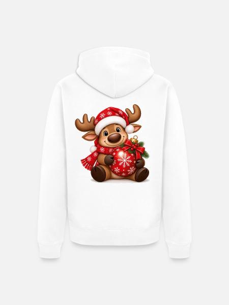 Weihnachtselch mit roter Weihnachtskugel - Unisex Premium Bio Zip Hoodie - Weiß