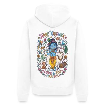 Cute Krishna Doodle – Hare Krishna Love & Joy  - Unisex Premium Bio Zip Hoodie - Weiß - Hinten - Thijin (182cm)