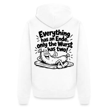 Lustiger Denglisch Spruch Everything has an Ende - Unisex Premium Bio Zip Hoodie - Weiß - Hinten - Thijin (182cm)