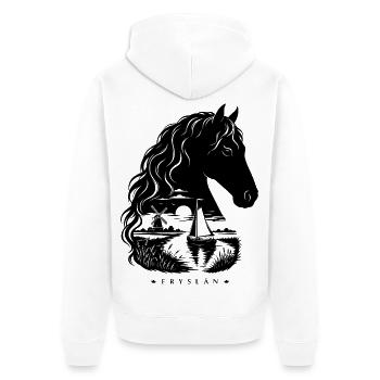 Friese Pferd Fryslân Landschaft Double Exposure - Unisex Premium Bio Zip Hoodie - Weiß - Hinten - Thijin (182cm)