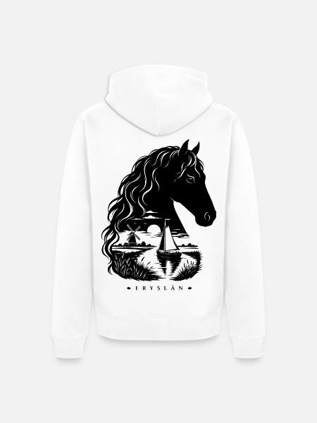 Friese Pferd Fryslân Landschaft Double Exposure - Unisex Premium Bio Zip Hoodie - Weiß