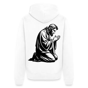Jesus kniend und betend - Unisex Premium Bio Zip Hoodie - Weiß - Hinten - Thijin (182cm)