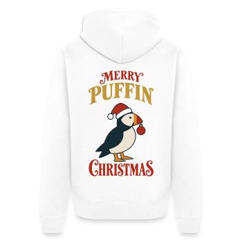 Frohe Papageitaucher Weihnachten Lustiger Weihnachtsvogel - Unisex Premium Bio Zip Hoodie - Weiß - Hinten - Thijin (182cm)