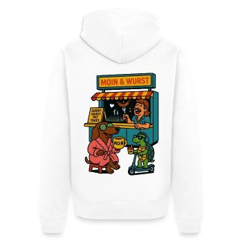Dackel Imbiss Moin und Wurst - Unisex Premium Bio Zip Hoodie - Weiß - Hinten - Thijin (182cm)