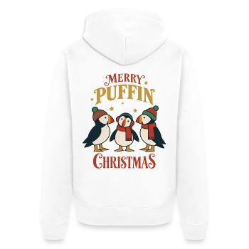 Fröhliche Papageitaucher Weihnachtsfestliche Niedliche Festvögel - Unisex Premium Bio Zip Hoodie - Weiß - Hinten - Thijin (182cm)