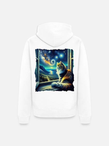 Norwegische Waldkatze Starry Night - Unisex Premium Bio Zip Hoodie - Weiß