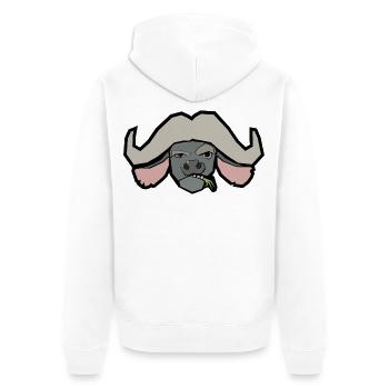 Zynischer Büffel – nur Kopf - Unisex Premium Bio Zip Hoodie - Weiß - Hinten - Thijin (182cm)