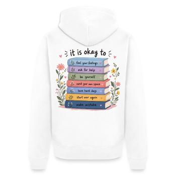 Buchstapel der Selbsthilfe - Unisex Premium Bio Zip Hoodie - Weiß - Hinten - Thijin (182cm)