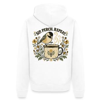 Meise Kaffee Vogelbeobachtung Retro - Unisex Premium Bio Zip Hoodie - Weiß - Hinten - Thijin (182cm)