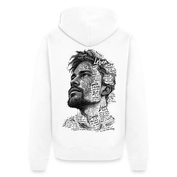Typografisches Porträt Träume Nicht Aufgeben - Unisex Premium Bio Zip Hoodie - Weiß - Hinten - Thijin (182cm)