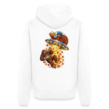 Funny Bigfoot Thanksgiving Turkey UFO Pumpkin - Unisex Premium Bio Zip Hoodie - Weiß - Hinten - Thijin (182cm)