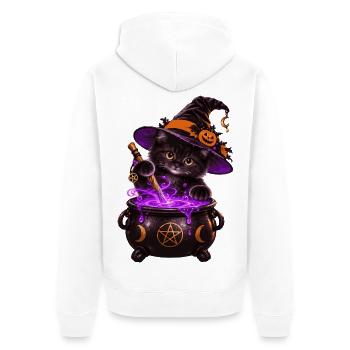 Süße Hexenkatze mit Zauberkessel – Halloween Katze - Unisex Premium Bio Zip Hoodie - Weiß - Hinten - Thijin (182cm)