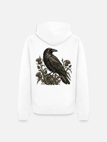 Rabe & Disteln – Dunkle Naturgravur - Unisex Premium Bio Zip Hoodie - Weiß