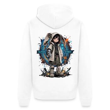 Baby-Cyborg im Cyberpunk-Viertel - Unisex Premium Bio Zip Hoodie - Weiß - Hinten - Thijin (182cm)