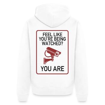 Feel Like You’re Being Watched? - Unisex Premium Bio Zip Hoodie - Weiß - Hinten - Thijin (182cm)
