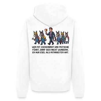 Wer_mit_Zuckerbrot_und_Peitsche - Unisex Premium Bio Zip Hoodie - Weiß - Hinten - Thijin (182cm)
