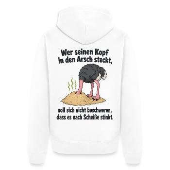 Kopf in Sand steck‘ - Spruch - Unisex Premium Bio Zip Hoodie - Weiß - Hinten - Thijin (182cm)