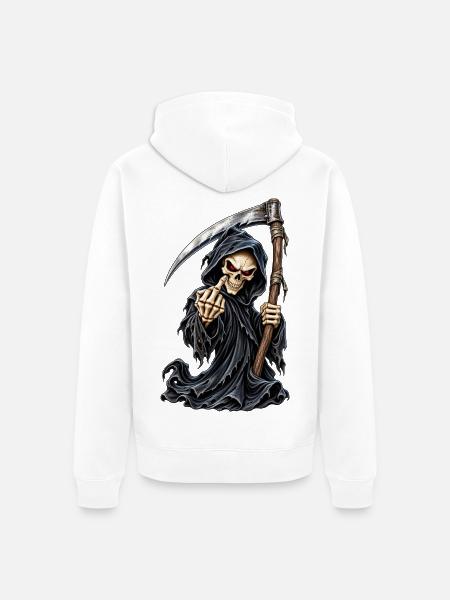 Sensenmann mit Sense und Schemen - Unisex Premium Bio Zip Hoodie - Weiß