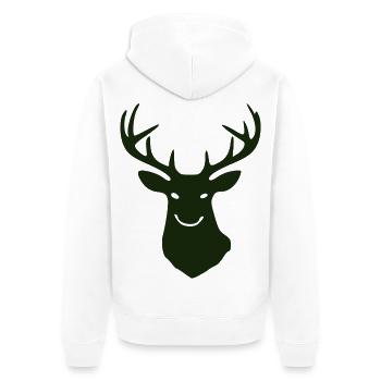 Waldhirsch Silhouette - Unisex Premium Bio Zip Hoodie - Weiß - Hinten - Thijin (182cm)