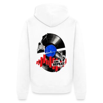 Vinyl Kollage On Repeat - Unisex Premium Bio Zip Hoodie - Weiß - Hinten - Thijin (182cm)