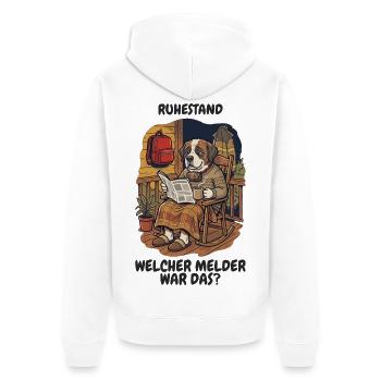 Rente Rettungsdienst – Welcher Melder? - Unisex Premium Bio Zip Hoodie - Weiß - Hinten - Thijin (182cm)