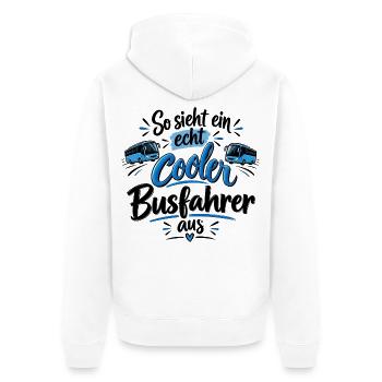 So sieht ein echt cooler Busfahrer aus - Unisex Premium Bio Zip Hoodie - Weiß - Hinten - Thijin (182cm)