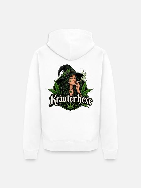Rauchende Kräuterhexe Hanfblatt - Unisex Premium Bio Zip Hoodie - Weiß