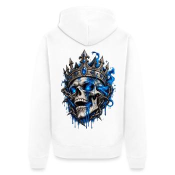 Königstotenkopf mit Blaufeuer - Unisex Premium Bio Zip Hoodie - Weiß - Hinten - Thijin (182cm)