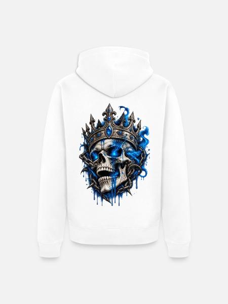 Königstotenkopf mit Blaufeuer - Unisex Premium Bio Zip Hoodie - Weiß