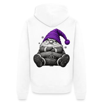 Weihnachtswichtel mit lila Wintermütze - Unisex Premium Bio Zip Hoodie - Weiß - Hinten - Thijin (182cm)