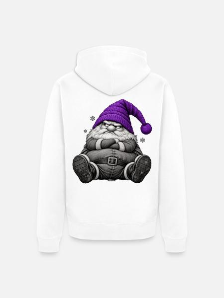 Weihnachtswichtel mit lila Wintermütze - Unisex Premium Bio Zip Hoodie - Weiß