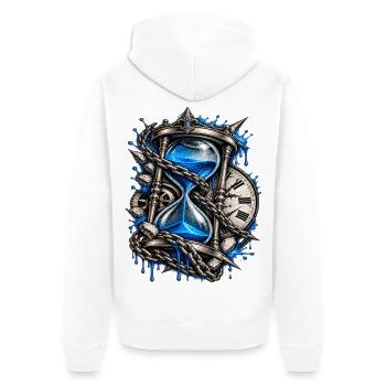 Kettenuhr der Zeitsturm - Unisex Premium Bio Zip Hoodie - Weiß - Hinten - Thijin (182cm)
