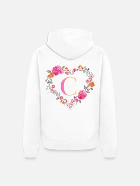C Monogramm Blumen Herz personalisierbar - Unisex Premium Bio Zip Hoodie - Weiß