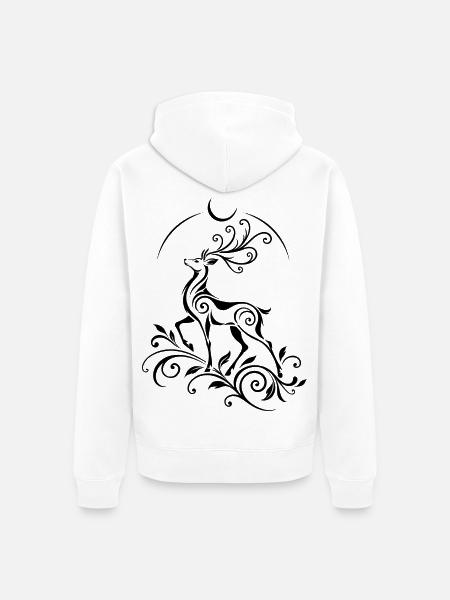 Hirsch mit Mond - Mystisches Waldmotiv - Unisex Premium Bio Zip Hoodie - Weiß