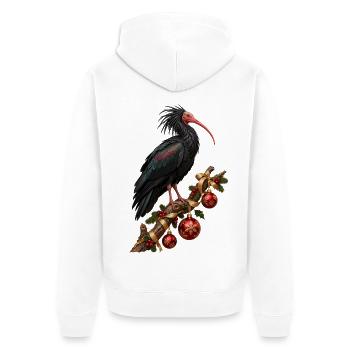 Waldrapp mit rubinroten Weihnachtskugeln - Unisex Premium Bio Zip Hoodie - Weiß - Hinten - Thijin (182cm)